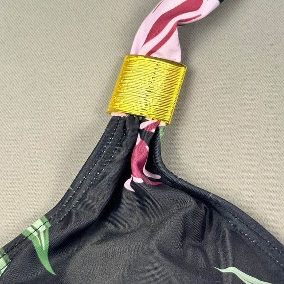 B2PRITY Womens Tankini Top Black Pink Tropical Floral Halter Ruched Padded L - Picture 3 of 5